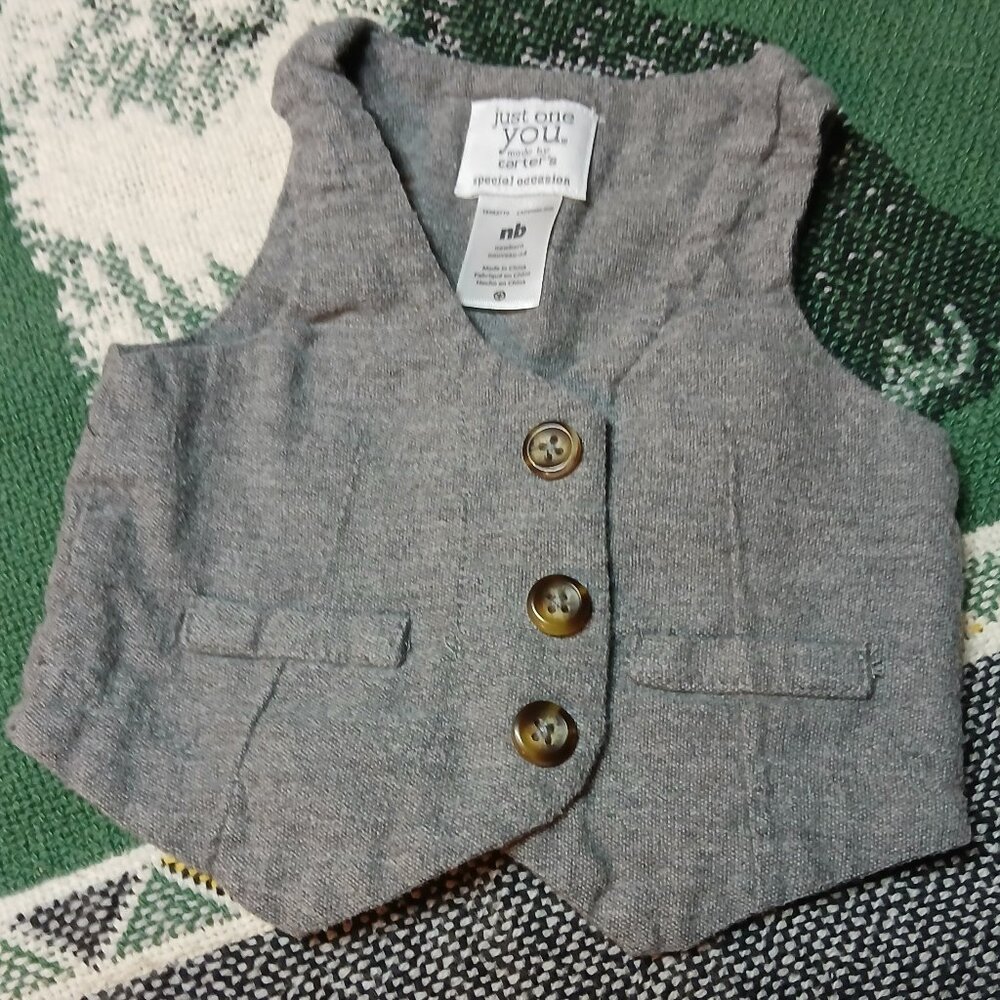Just One You by Carter's Newborn NB Infant Baby Gray Button Down Vest